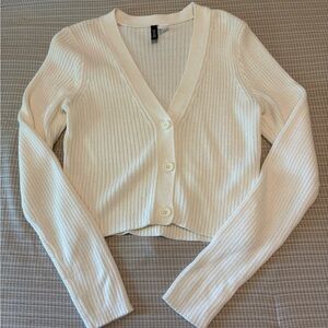 H&M Cream Ribbed Knit Cardigan Sweater